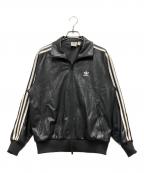 adidasアディダス）の古着「プレミアムフェイクレザートラックトップ」｜ブラック