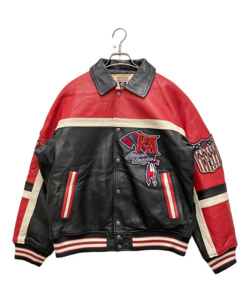 AVIREX（アヴィレックス）AVIREX (アヴィレックス) VARSITY JACKET RED AXES ブラック×レッド サイズ:Mの古着・服飾アイテム