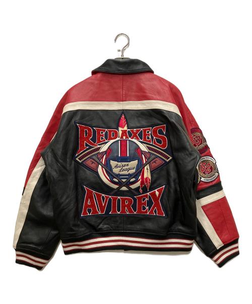AVIREX（アヴィレックス）AVIREX (アヴィレックス) VARSITY JACKET RED AXES ブラック×レッド サイズ:Mの古着・服飾アイテム