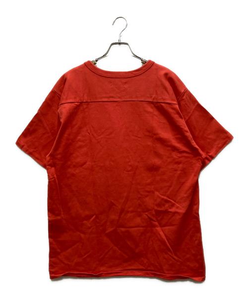 ERL（イーアールエル）ERL (イーアールエル) Vネックフットボールシャツニット レッド サイズ:Mの古着・服飾アイテム