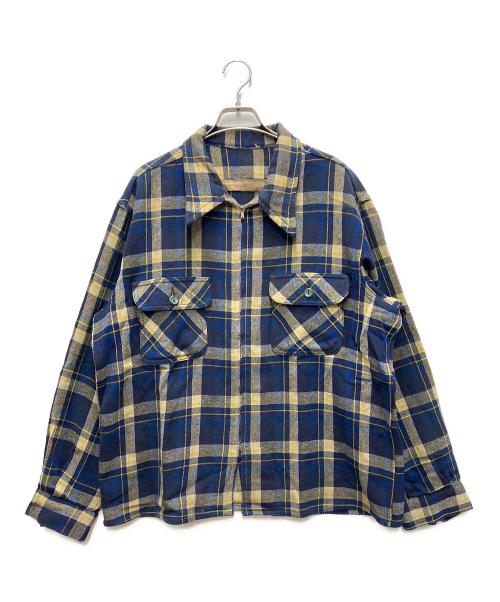 USED（ユーズド）USED (ユーズド) 40`Sジップアップウールチェックシャツ ネイビー サイズ:不明の古着・服飾アイテム