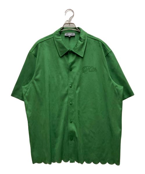 KITH（キス）KITH (キス) 25SS ロゴ入りマイクロスウェードシャツ グリーン サイズ:XLの古着・服飾アイテム