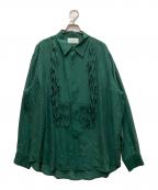 UNUSEDアンユーズド）の古着「シルクフリンジシャツ」｜グリーン