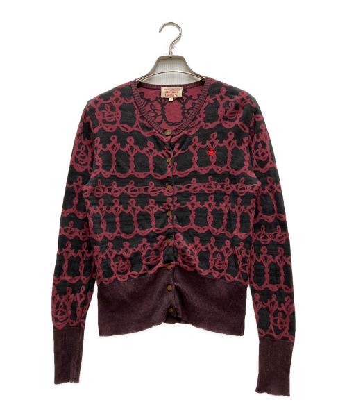 Vivienne Westwood RED LABEL（ヴィヴィアンウエストウッドレッドレーベル）Vivienne Westwood RED LABEL (ヴィヴィアンウエストウッドレッドレーベル) ニットカーディガン レッド×グレー サイズ:3の古着・服飾アイテム