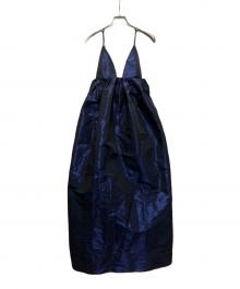 GANNI（ガニー）の古着「Shiny Taffeta Strap Dress」｜ネイビー