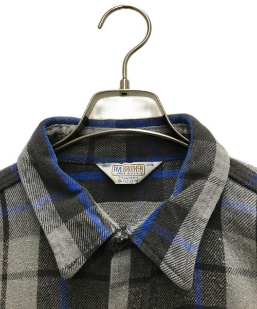 FIVE BROTHER（ファイブブラザー）FIVE BROTHER (ファイブブラザー) 70-80’s チェックネルシャツ グレー×ブルー サイズ:XLの古着・服飾アイテム