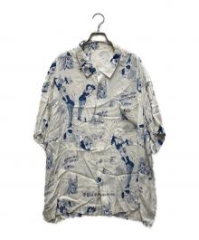 Porter Classic（ポータークラシック）の古着「BLONDES PREFER PC ALOHA SHIRT」｜ホワイト×ブルー