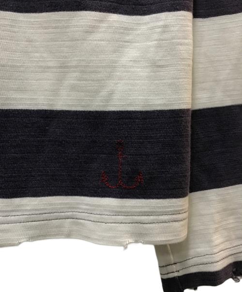 RRL（ダブルアールエル）RRL (ダブルアールエル) ダメージボーダーカットソー ホワイト×パープル サイズ:Lの古着・服飾アイテム