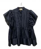 UNITED ARROWS TOKYOユナイテッドアローズトウキョウ）の古着「26SS シルキー ギャザー フリルブラウス ‐ウォッシャブル‐」｜ネイビー