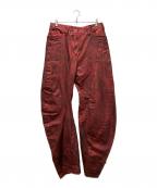 JULIUSユリウス）の古着「10oz Coated Denim Curved Wide Pants」｜レッド