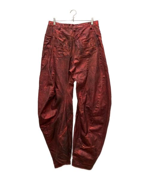 JULIUS（ユリウス）JULIUS (ユリウス) 10oz Coated Denim Curved Wide Pants レッド サイズ:4の古着・服飾アイテム