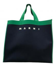 MARNI（マルニ）の古着「ジャガードショッピングトートバッグ」｜ネイビー×グリーン