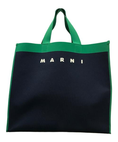 MARNI（マルニ）MARNI (マルニ) ジャガードショッピングトートバッグ ネイビー×グリーンの古着・服飾アイテム