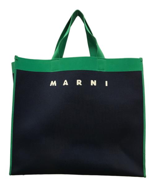 MARNI（マルニ）MARNI (マルニ) ジャガードショッピングトートバッグ ネイビー×グリーンの古着・服飾アイテム