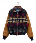 PENDLETONペンドルトン）の古着「90s レザー切り替えネイティブ柄ウールジャケット」｜ネイビー