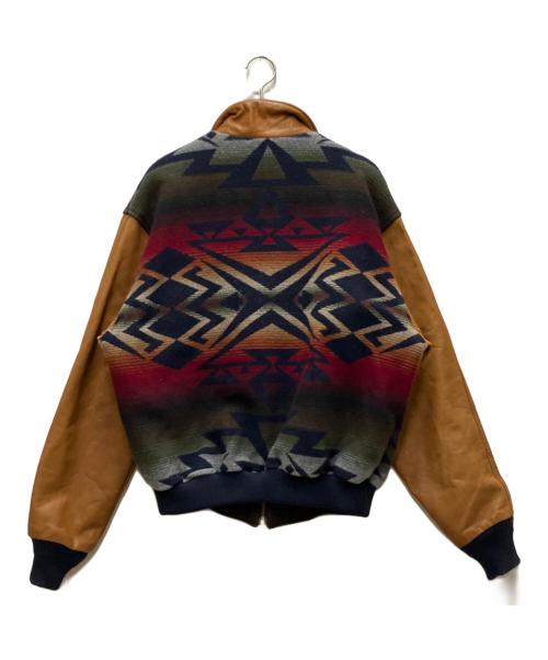 PENDLETON（ペンドルトン）PENDLETON (ペンドルトン) 90s レザー切り替えネイティブ柄ウールジャケット ネイビー サイズ:Mの古着・服飾アイテム