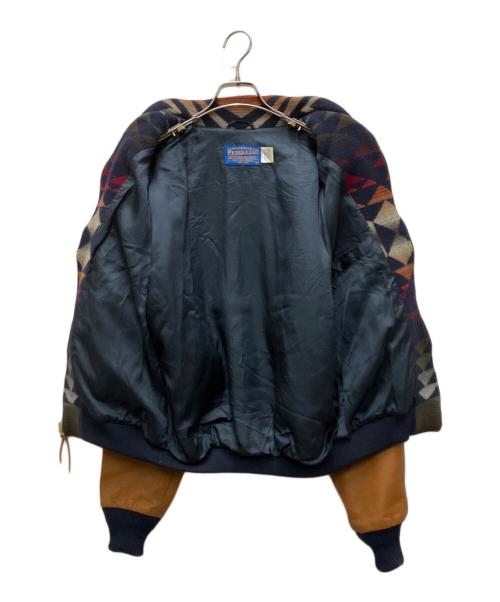 PENDLETON（ペンドルトン）PENDLETON (ペンドルトン) 90s レザー切り替えネイティブ柄ウールジャケット ネイビー サイズ:Mの古着・服飾アイテム