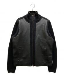 EMPORIO ARMANI（エンポリオ アルマーニ）の古着「90s～00s レザーニット切替ジャケット」｜ブラック