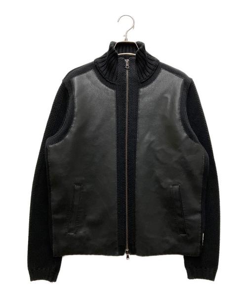 EMPORIO ARMANI（エンポリオ アルマーニ）EMPORIO ARMANI (エンポリオ アルマーニ) 90s～00s レザーニット切替ジャケット ブラック サイズ:Sの古着・服飾アイテム