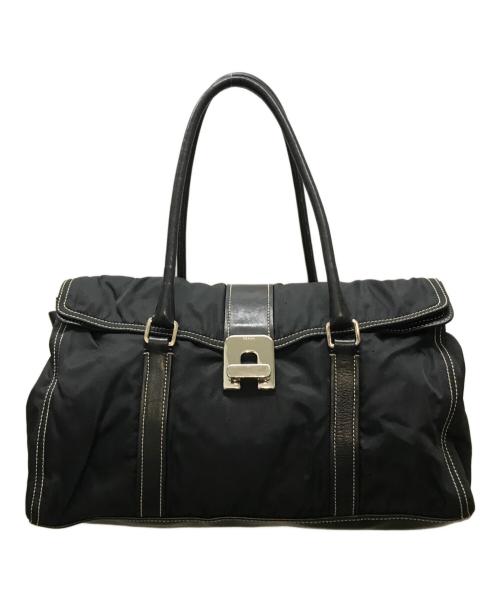 PRADA（プラダ）PRADA (プラダ) ナイロンレザーコンビハンドバッグ ブラックの古着・服飾アイテム