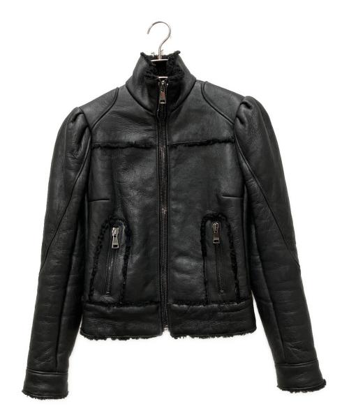 DOLCE & GABBANA（ドルチェ＆ガッバーナ）DOLCE & GABBANA (ドルチェ＆ガッバーナ) ラムスキンボアジャケット ブラック サイズ:36の古着・服飾アイテム