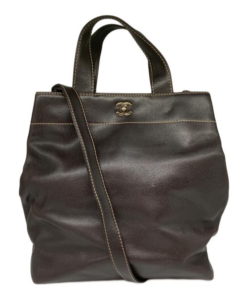 CHANEL（シャネル）CHANEL (シャネル) ココマーク ターンロック キャビアスキン 2WAYトートバッグ ブラウンの古着・服飾アイテム