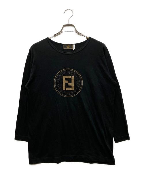 FENDI（フェンディ）FENDI (フェンディ) ロゴ刺繍 L/Sカットソー ブラック サイズ:不明の古着・服飾アイテム
