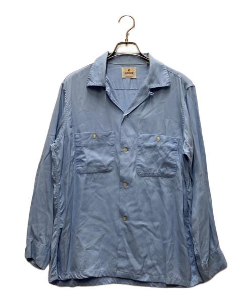 ARROW（アロー）ARROW (アロー) 50’s レーヨンギャバジン オープンカラーシャツ スカイブルー サイズ:SIZE 15 1/2-32の古着・服飾アイテム