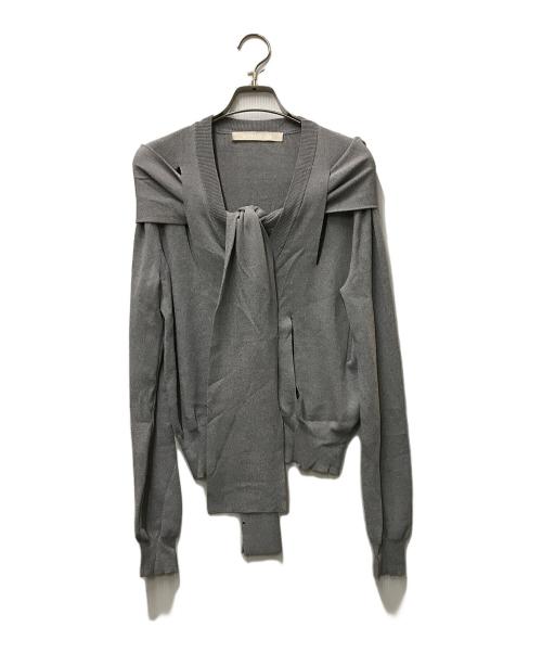 LEINWANDE（ラインヴァンド）LEINWANDE (ラインヴァンド) Ribbon Tie Dry-touch Cardigan グレー サイズ:freeの古着・服飾アイテム