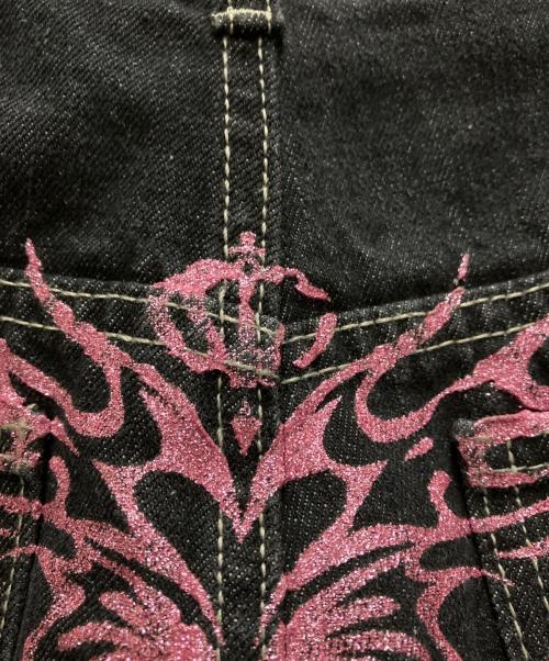 NINETY GIRL（ナインティ ガール）NINETY GIRL (ナインティ ガール) Tribal Logo Straight Denim Pants インディゴ サイズ:Lの古着・服飾アイテム