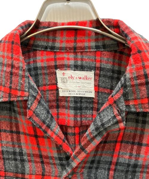 ely walker（エリー ウォーカー）ely walker (エリー ウォーカー) 60’S ウールチェックオープンカラーシャツ レッド×グレー サイズ:Ｍの古着・服飾アイテム