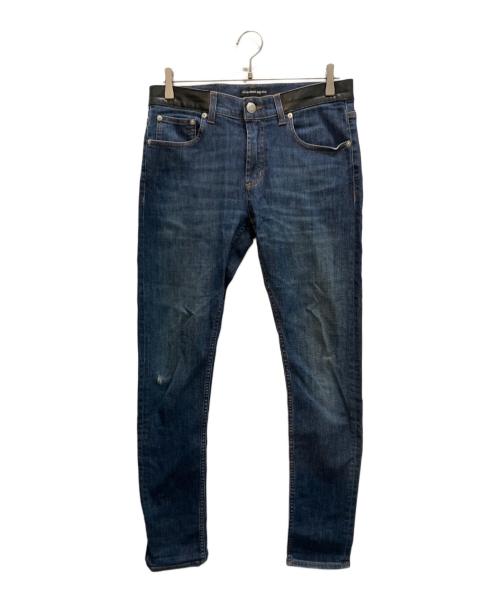 ALEXANDER McQUEEN（アレキサンダーマックイーン）ALEXANDER McQUEEN (アレキサンダーマックイーン) レザーウエスト スキニーデニムパンツ ネイビー サイズ:46の古着・服飾アイテム