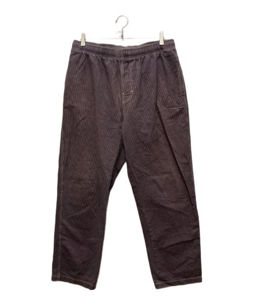 stussy（ステューシー）stussy (ステューシー) オーバーダイ ヒッコリー リラックス パンツ パープル×ブラック サイズ:Lの古着・服飾アイテム
