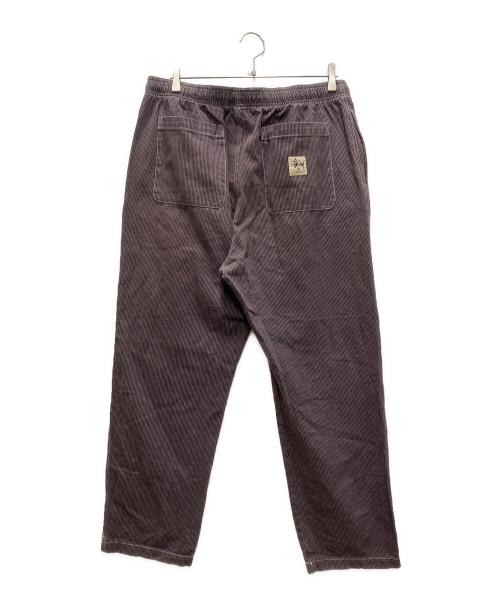 stussy（ステューシー）stussy (ステューシー) オーバーダイ ヒッコリー リラックス パンツ パープル×ブラック サイズ:Lの古着・服飾アイテム