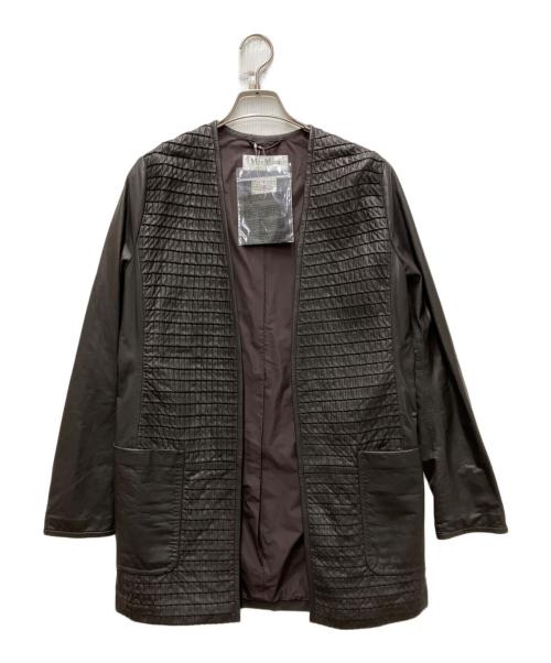 MaxMara（マックスマーラ）MaxMara (マックスマーラ) ピンタックデザインレザーノーカラーコート ブラウン サイズ:42の古着・服飾アイテム