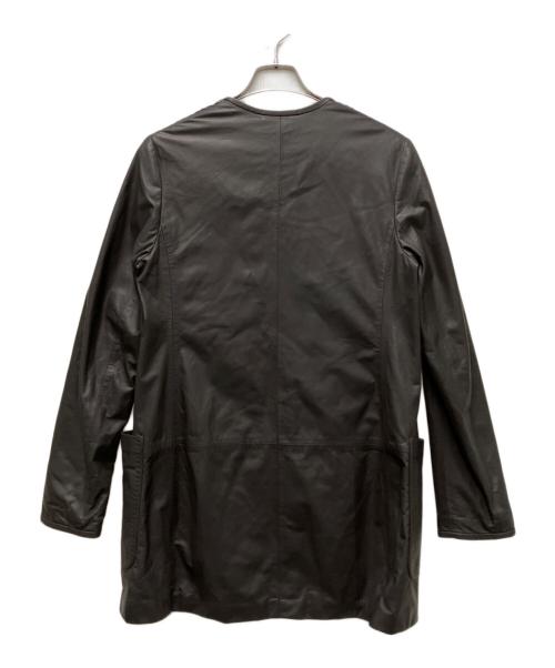 MaxMara（マックスマーラ）MaxMara (マックスマーラ) ピンタックデザインレザーノーカラーコート ブラウン サイズ:42の古着・服飾アイテム