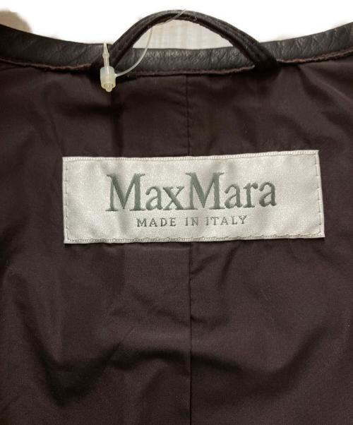 MaxMara（マックスマーラ）MaxMara (マックスマーラ) ピンタックデザインレザーノーカラーコート ブラウン サイズ:42の古着・服飾アイテム