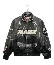 X-LARGE×JEFF HAMILTON（エクストララージ×ジェフハミルトン）の古着「刺繍ワッペン フェイクレザースタジャン」｜グレー