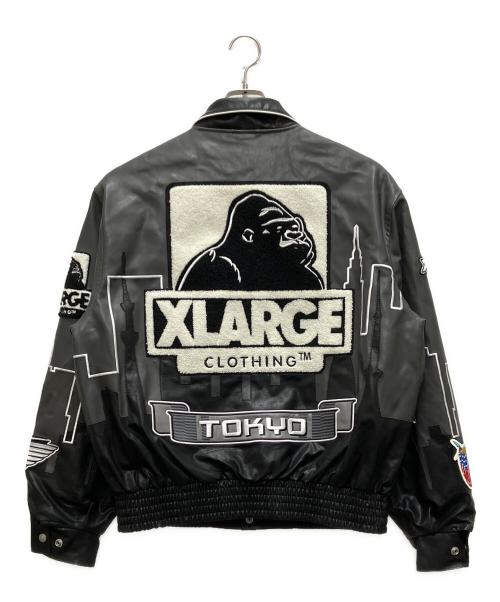 X-LARGE（エクストララージ）X-LARGE (エクストララージ) JEFF HAMILTON (ジェフハミルトン) 刺繍ワッペン フェイクレザースタジャン グレー サイズ:Mの古着・服飾アイテム