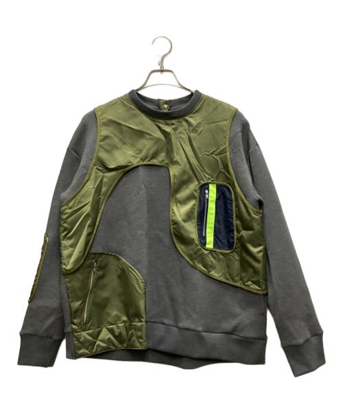 UN3D.（アンスリード）UN3D. (アンスリード) MA-1 VEST DOCKING SWEAT グレー×グリーン サイズ:36の古着・服飾アイテム