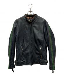 Schott（ショット）の古着「エイジング加工シングルライダースジャケット」｜ネイビー×グリーン