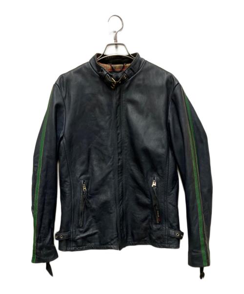 Schott（ショット）Schott (ショット) エイジング加工シングルライダースジャケット ネイビー×グリーン サイズ:Mの古着・服飾アイテム