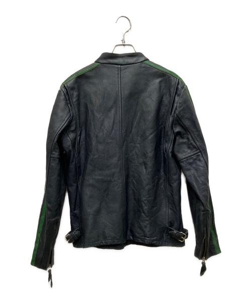 Schott（ショット）Schott (ショット) エイジング加工シングルライダースジャケット ネイビー×グリーン サイズ:Mの古着・服飾アイテム