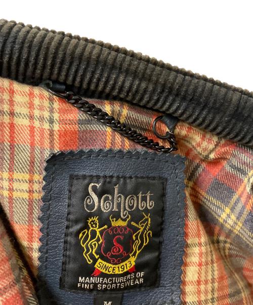 Schott（ショット）Schott (ショット) エイジング加工シングルライダースジャケット ネイビー×グリーン サイズ:Mの古着・服飾アイテム