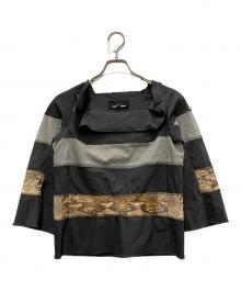 tricot COMME des GARCONS（トリココムデギャルソン）の古着「ウール パイソンレザー切り替え 製品洗い プルオーバーブラウス」｜グレー