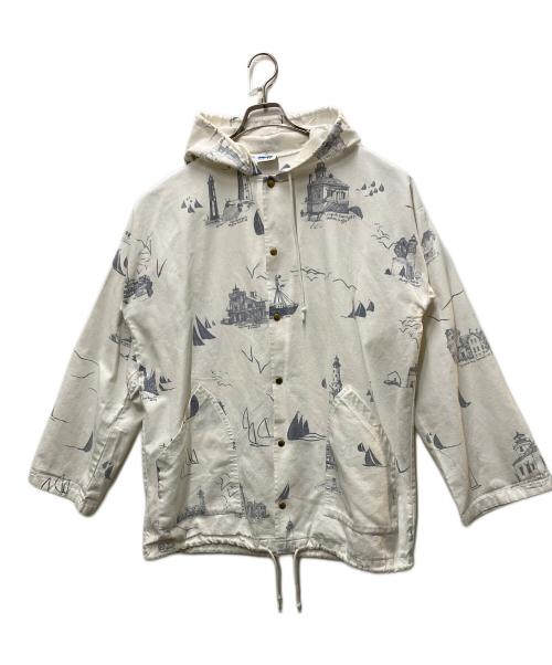 MICHIGAN RAG CO（ミシガンラグ）MICHIGAN RAG CO (ミシガンラグ) 総柄プリント ボタンアップ パーカー ホワイト サイズ:SMの古着・服飾アイテム