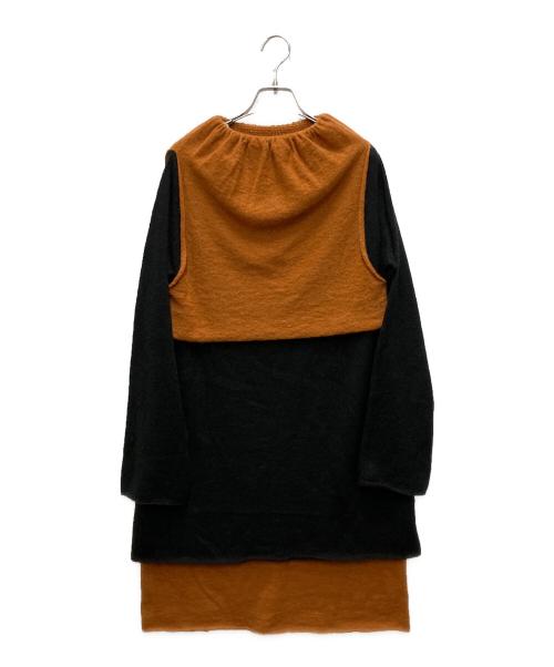 ISSEY MIYAKE（イッセイミヤケ）ISSEY MIYAKE (イッセイミヤケ) バイカラー ニット ワンピース ブラック×ブラウン サイズ:2の古着・服飾アイテム