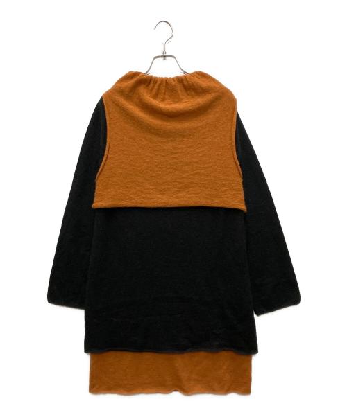 ISSEY MIYAKE（イッセイミヤケ）ISSEY MIYAKE (イッセイミヤケ) バイカラー ニット ワンピース ブラック×ブラウン サイズ:2の古着・服飾アイテム