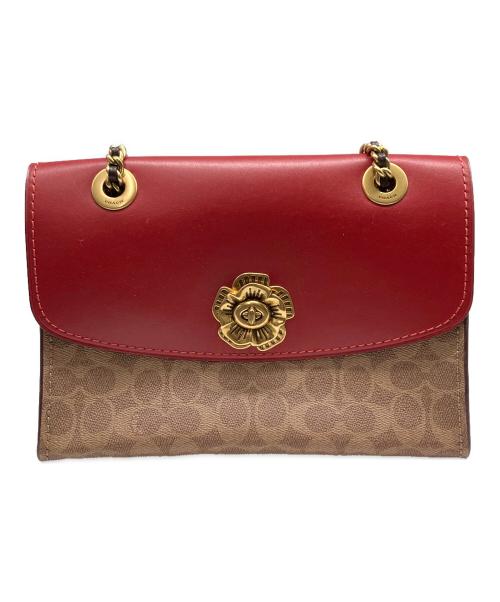 COACH（コーチ）COACH (コーチ) ティーローズシグネチャーショルダーバッグ レッドの古着・服飾アイテム
