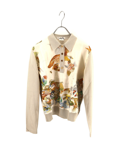 HERMES（エルメス）HERMES (エルメス) シルクスカーフ柄ポロシャツ ベージュ×ブラウン サイズ:38の古着・服飾アイテム